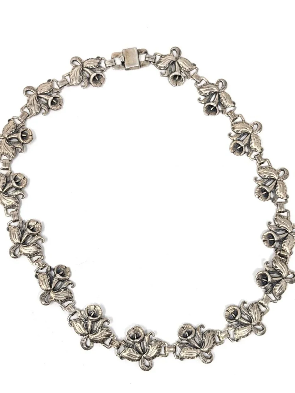VTG 1940s Guglielmo Cini Sterling Silver Necklace Cattleya Orchids 15